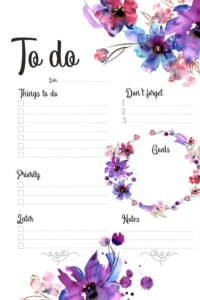 To Do Printable Planner Witn Purple Watercolor Flowers Etsy Planner