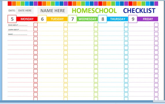 Weekly Homeschool Cheklist Homeschool Planner Homeschool