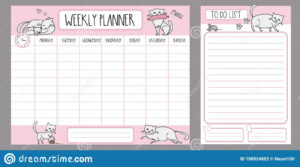 Weekly Planner Template And To Do List With Different Cute Cats Stock