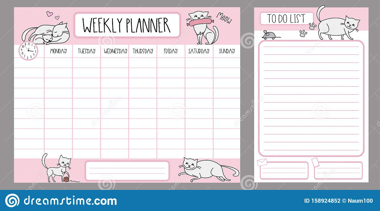 Weekly Planner Template And To Do List With Different Cute Cats Stock 