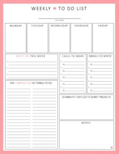 WEEKLY To Do List 1 sheet PRINTable Organization By ShePlans
