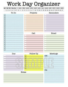 Work Day Organizer Planner Page Work Planner Printable