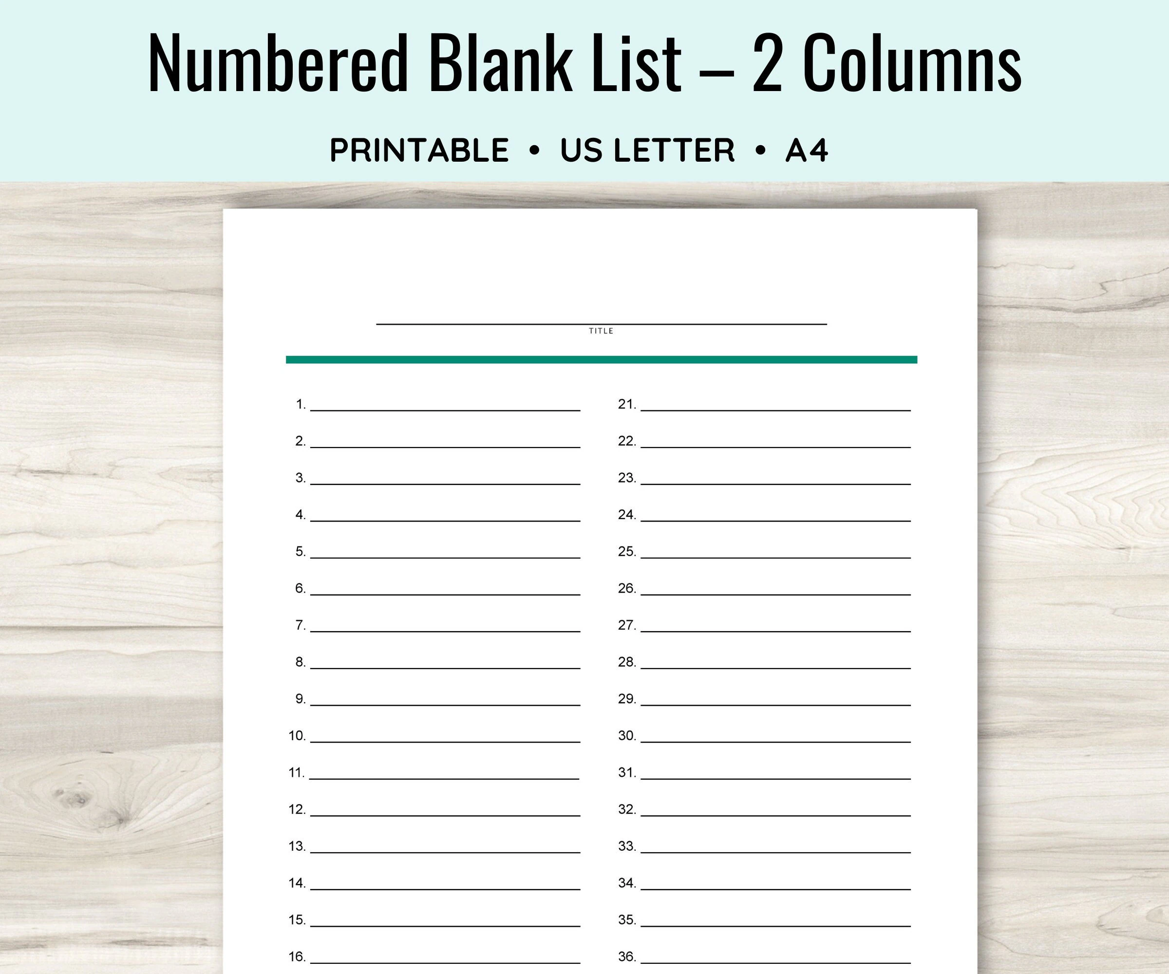 Numbered Blank List With Two Columns Numbered Blank List With Two Columns