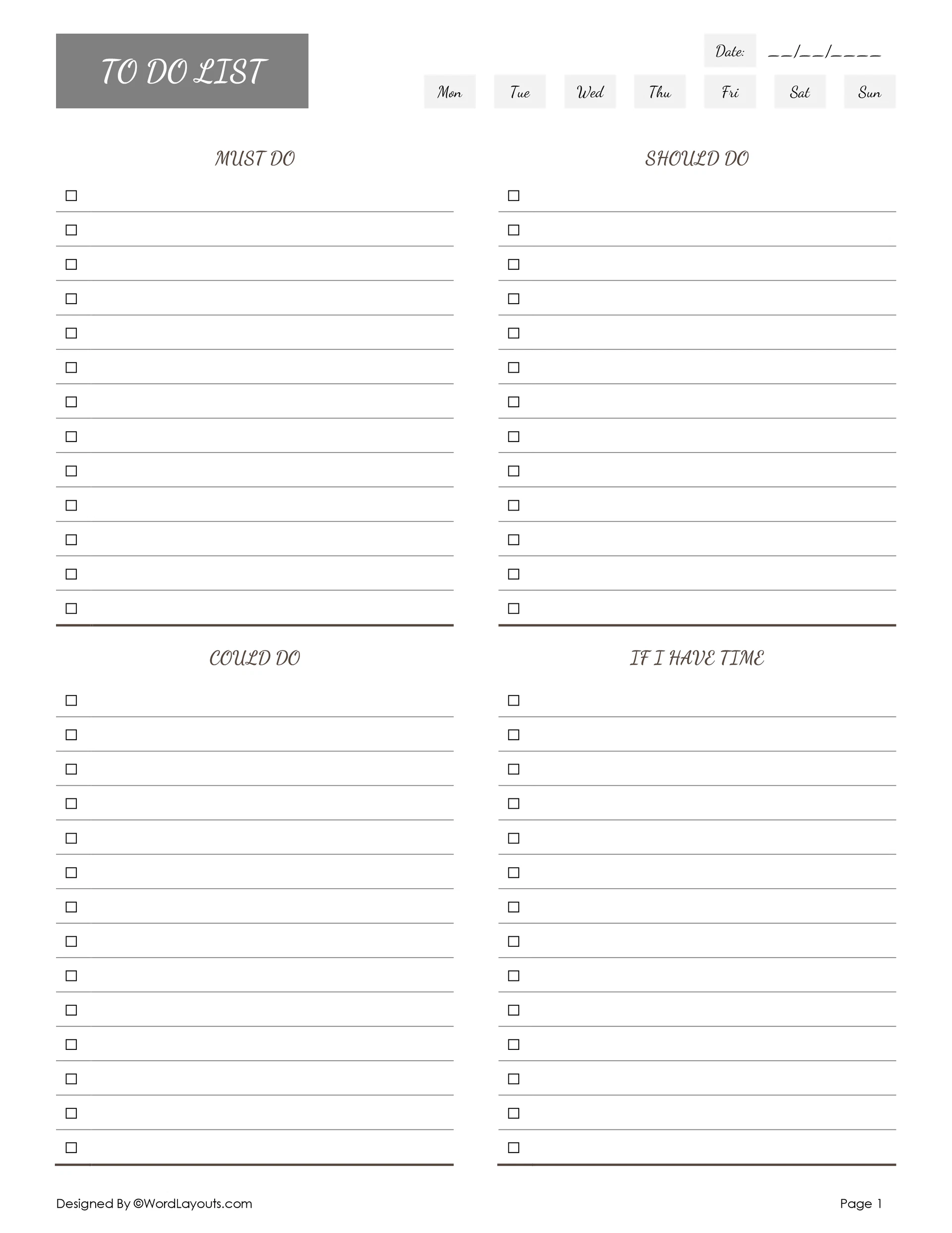 Personal Work To Do List Template