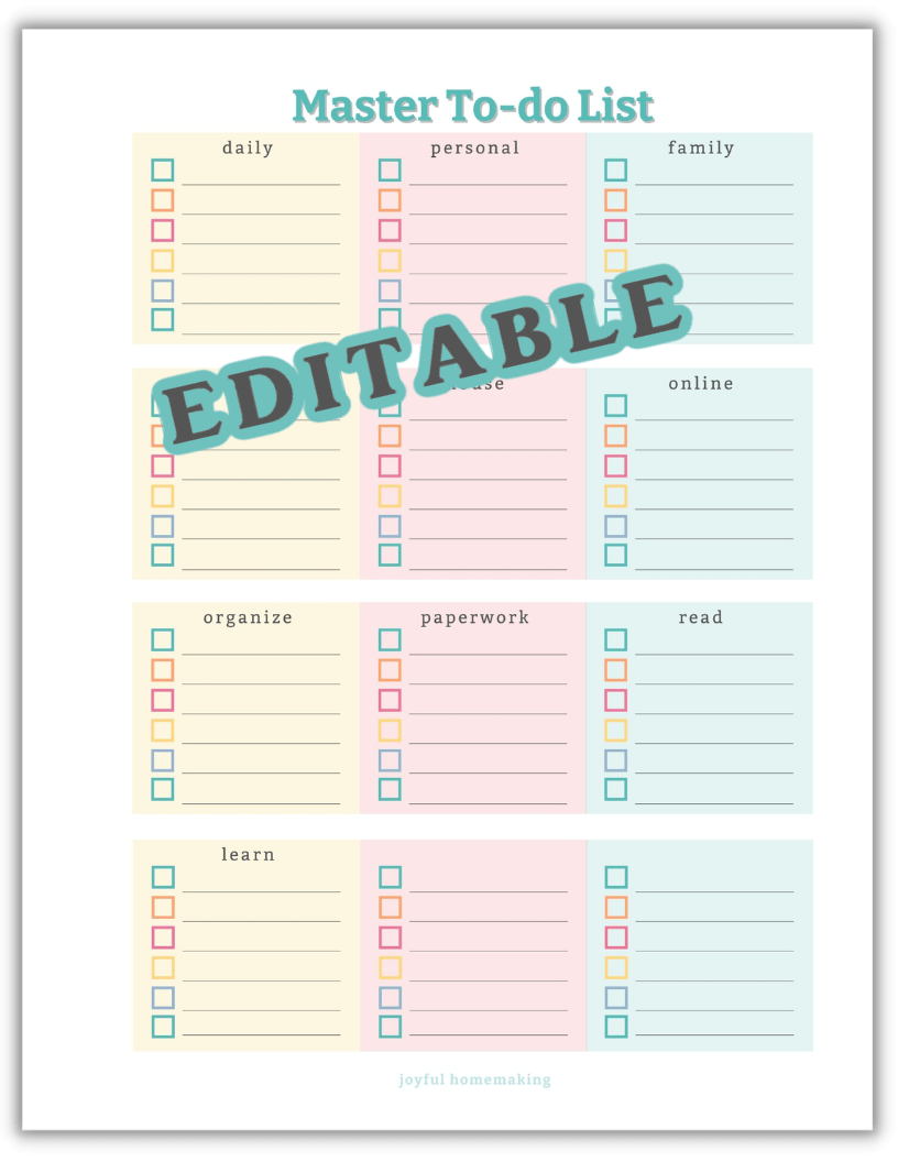 Personalized Master To Do List